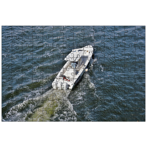 фото Магнитный пазл 27x18см."скоростной катер, лодка для рыбной ловли в океане, быстрый" на холодильник lotsprints