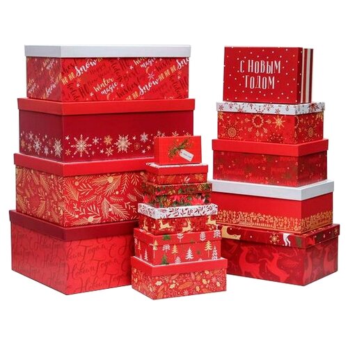 фото Набор коробок подарочных 15 в 1 «новогодний», 12 х 7 х 4 см - 46,6 х 35,2 х 17.5 см дарите счастье