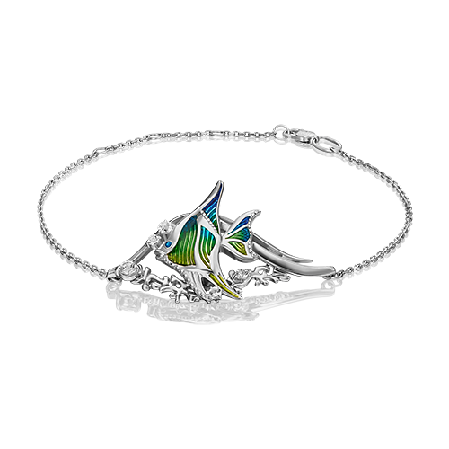 фото Браслет platina jewelry из серебра 925 пробы с топазом white, эмалью