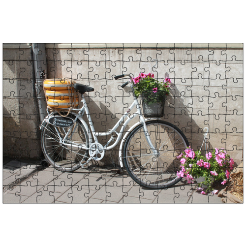 фото Магнитный пазл 27x18см."велосипед, цветы, сыр" на холодильник lotsprints