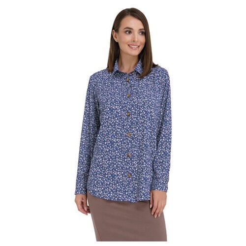 фото Рубашка женская темно-синяя, принт домики lioli размер 44