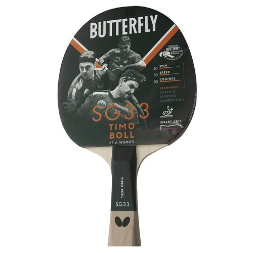 фото Ракетка для настольного тенниса butterfly timo boll sg33, для начинающих, накладка 1,5 мм ittf, анатом./кон. ручка