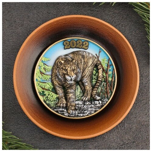 фото Тарелка сувенирная "тигр 2022", цвет, керамика, гипс 7391552 сима-ленд
