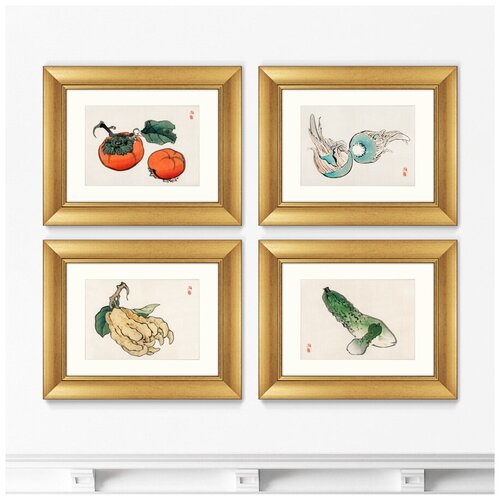 фото Набор из 4- х репродукций картин в раме persimmons, kuwai bulbs, etrog and gourds, 1885г. размер картины: 40,5х50,5см картины в квартиру +