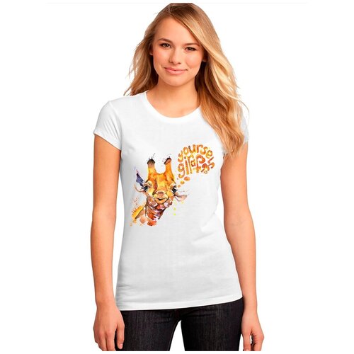 фото "женская белая футболка жираф, рога, взгляд". размер m drabs