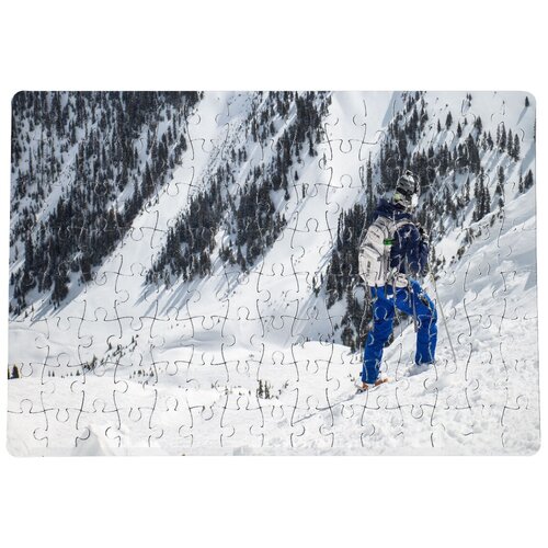 фото Пазлы coolpodarok лыжи лыжник гора снег синий костюм стоит 20х29см 120 элемента