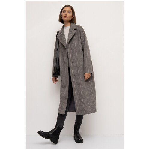 фото Пальто прямого силуэта из 100% шерсти r086/picky серый 44 emka fashion