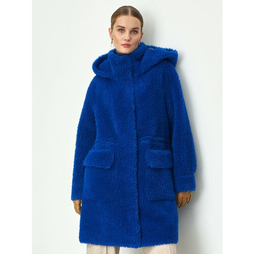 фото Куртка silverfox, искусственный мех, средней длины, оверсайз, карманы, размер 44, синий