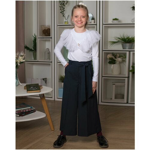 фото Школьные брюки кюлоты стильные непоседы, классический стиль, размер 158-80-69, белый