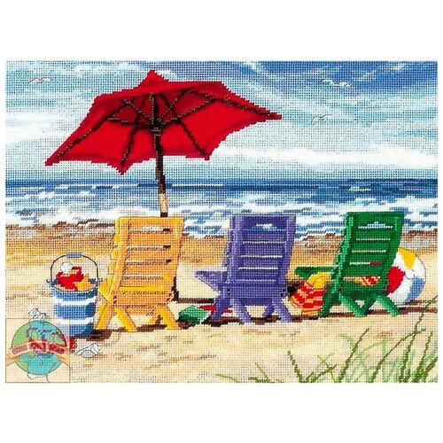 фото Dimensions набор для вышивания крестом 120022-dms "beach chair trio" (пляжные кресла-трио), 30х40 см