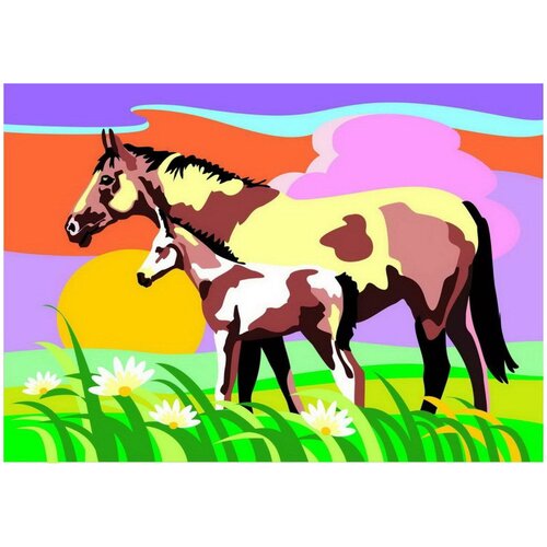 фото Набор для творчества lori картина по номерам для малышей пара лошадей