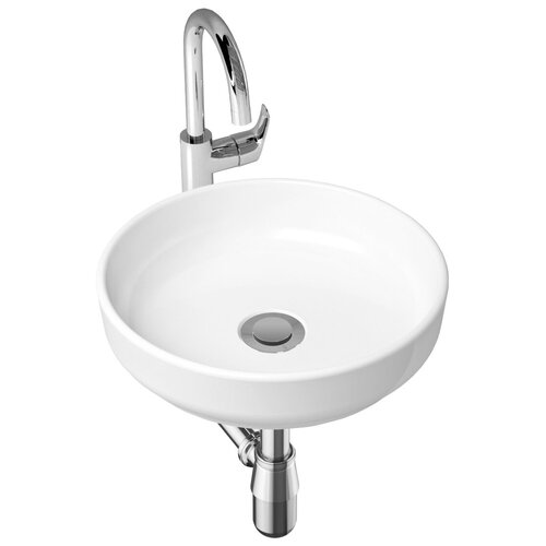 фото Комплект 3 в 1 lavinia boho bathroom sink slim 21510204, накладная фарфоровая раковина 40 см, смеситель с донным клапаном, латунный сифон