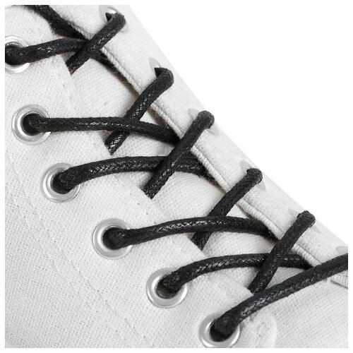 фото Шнурки для обуви, пара, круглые, вощёные, d = 3 мм, 75 см, цвет чёрный onlitop