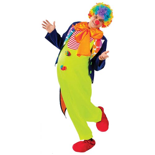фото Костюм клоун к комбинезоне и фраке взрослый пуговка 56 (комбинезон, фрак, бахилы, бант, нос, парик)