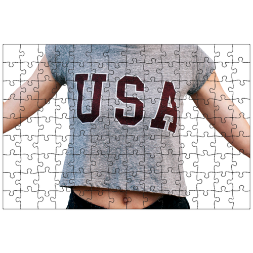 фото Магнитный пазл 27x18см."девочка, соединенные штаты америки, футболка" на холодильник lotsprints