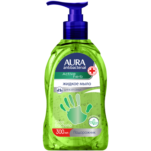 Антибактериальное жидкое мыло для рук AURA с подорожником, 300 мл