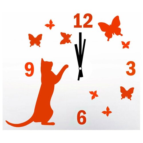 фото Без тм настенные часы-наклейка "кошка с бабочками