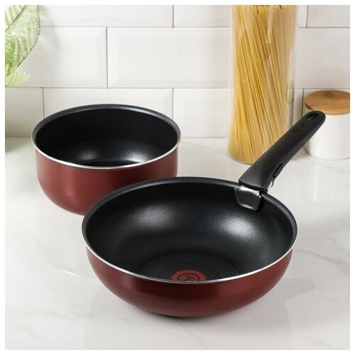 фото Tefal набор посуды ingenio red, 3 предмета: ковш d=20 см, сковорода wok d=26 см, съёмная ручка