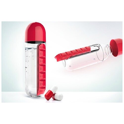 фото Бутылка спорт - органайзер для таблеток pill & vitamin, с отделом для пилюлей и таблеток, water bottle (цвет: красный)