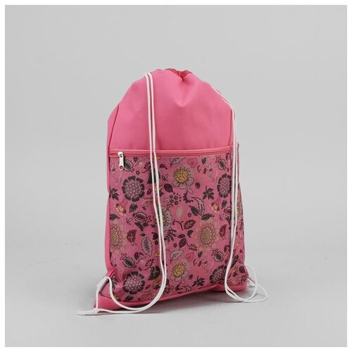 фото Сумка-мешок для обуви зфтс "цветы", наружный карман на молнии, цвет розовый