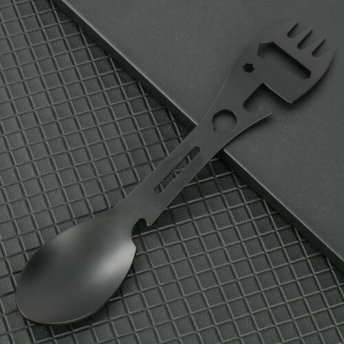 фото Походный столовый прибор, многофункциональный инструмент- 5 в 1 из нержавеющей стали, черный larill