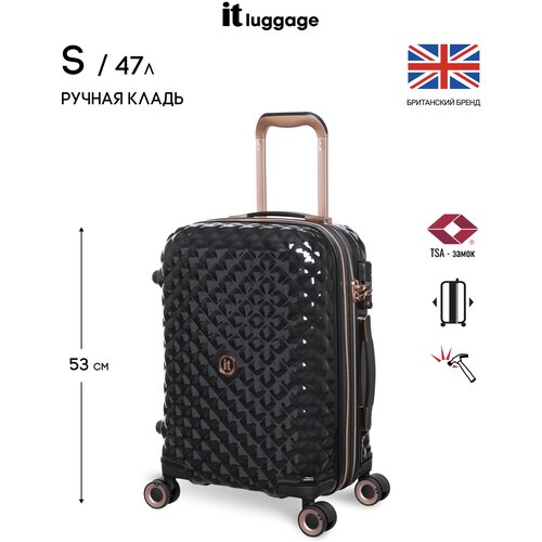 фото Чемодан it luggage, поликарбонат, жесткое дно, опорные ножки на боковой стенке, износостойкий, увеличение объема, 47 л, размер s+, черный