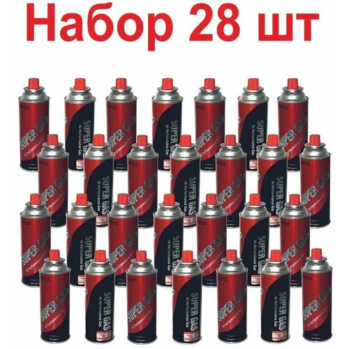 фото Газовый баллон "super gas" 28 шт. для горелки, туристической плитки, для портативных плит и обогревателей 220г/520мл (пр-во корея)