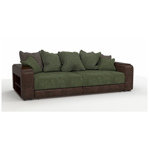 фото Диван прямой премьер люкс велюр зеленый + экокожа коричневый. спальное место: 200/160 диваны и кровати