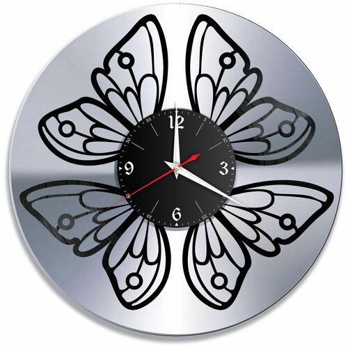 фото Часы настенные "бабочки, серебро" из винила, №1 redlaser