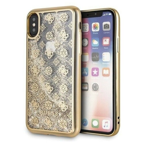 фото Чехол cg mobile guess glitter 4g peony hard для iphone x/xs, цвет золотой (guhcpxpeolggo)