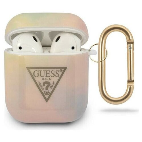 фото Чехол с карабином cg mobile guess tpu case tie & dye with ring для airpods 1&2, цвет розовый (guaca2tpumcgg01)