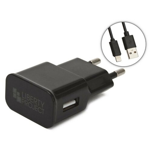 фото Зарядное устройство liberty project usb 2.1a + кабель lightning classic plus black 0l-00042418