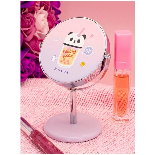 фото Зеркало косметическое "панда ice tea", на подставке, цвет розово-фиолетовый михимихи