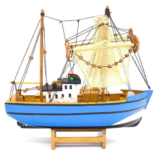 фото Декоративная рыбацкая лодка с сетями, дерево, 26см marine myrion co