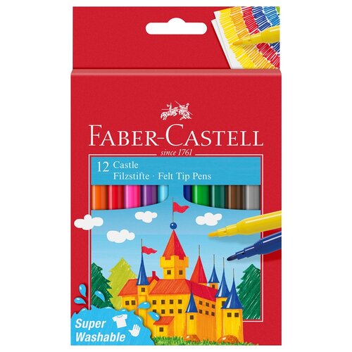 фото Фломастеры faber-castell "замок", 12цв., смываемые, картон, европодвес