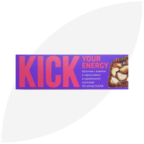 фото Батончик kick с изюмом и черносливом в карамельном шоколаде kick your energy