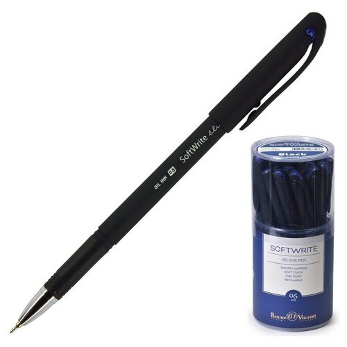 фото Ручка шарик масляная softwrite black 0,5 мм синяя 20-0085 6 шт. bruno visconti