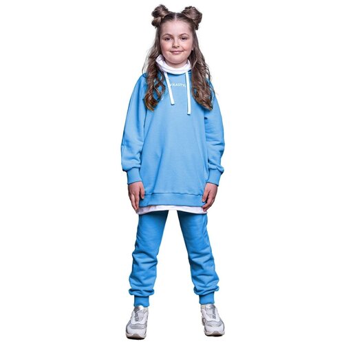 фото Комплект одежды nikastyle, худи и брюки, спортивный стиль, размер 134, голубой