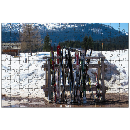 фото Магнитный пазл 27x18см."кататься на лыжах, зима, лыжные палки" на холодильник lotsprints