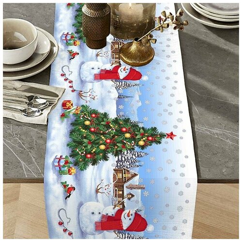 фото Дорожка на стол из рогожки "всё себе"; снеговик, размер 50 х 145
