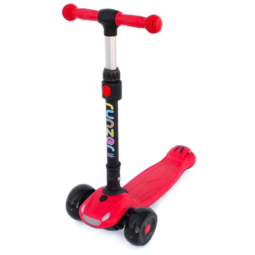 фото Самокат детский трехколесный scooter runzer, 120 мм, красный, со светящимися колесами, световые и музыкальные эффекты gti