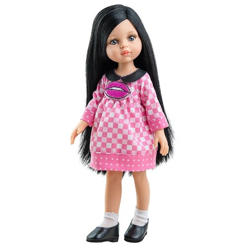 фото Розовое клетчатое платье и носочки для кукол paola reina, 32 см