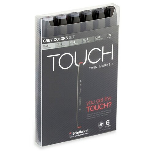фото Художественный маркер touch набор маркеров спирт. двухсторонних "серые" touch shinhan art, 6цв.