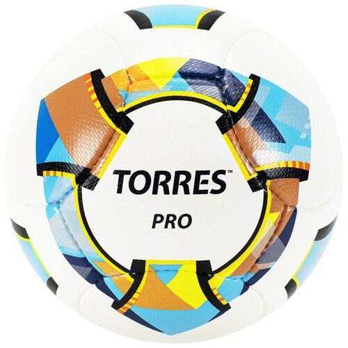 фото Мяч футбольный torres pro арт.f320015, р.5, 14 панел. pu, 4 подкл. слоя, ручная сшивка, бело-золот-черн