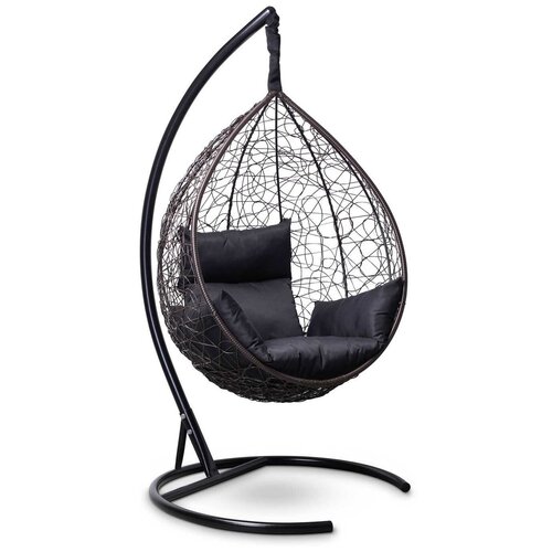фото Подвесное кресло- кокон laura outdoor sevilla коричневое + каркас (черная подушка)