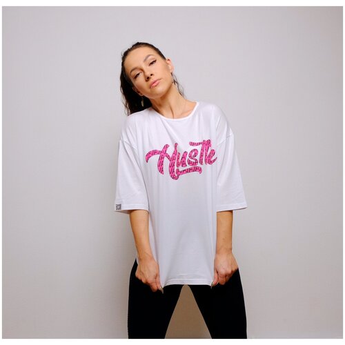 фото Футболка av wear 13- wh- hu- wp "hustle white pink neon" oversize размер l жен.