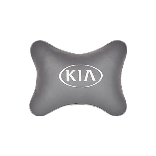 фото Подушка на подголовник экокожа l. grey (белая) с логотипом автомобиля kia vital technologies