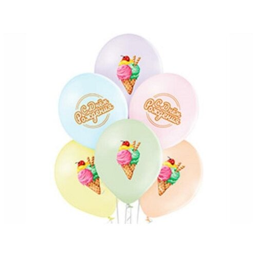 фото Шар латексный 14" «с днём рождения! мороженое», макарунс, набор 25 шт. belbal