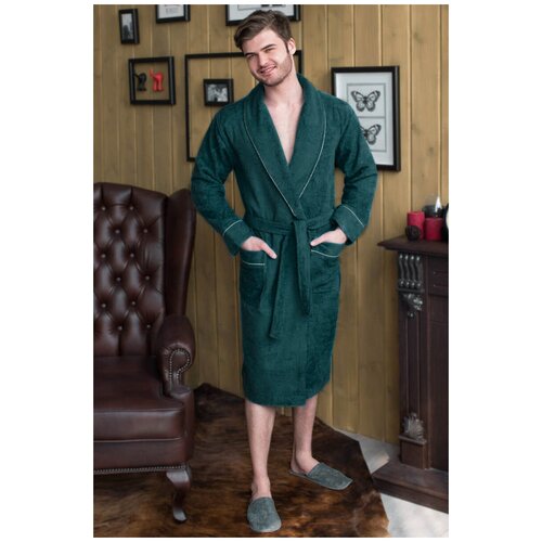 фото Халат махровый homeliness мужской шалька+кант, цвет зеленый, разм.50