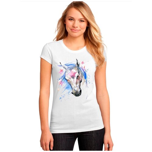 фото "женская белая футболка лошадь, грива, уши". размер m drabs